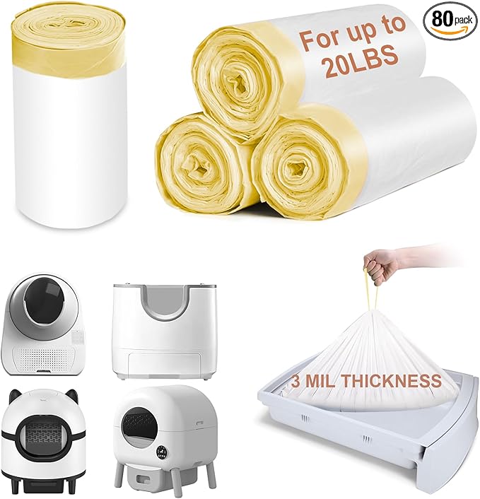 ELEGX 80 Count Litter Box Liners, 3MIL Extra Thick Heavy Duty, Automatic Self Cleaning Litter Robot Cat Waste Bag, 26.6" x 16.7" Compatible with S1,AUTOCLEAN-1 and M1/CAT LINK/Zea Cotio/Furoo mate