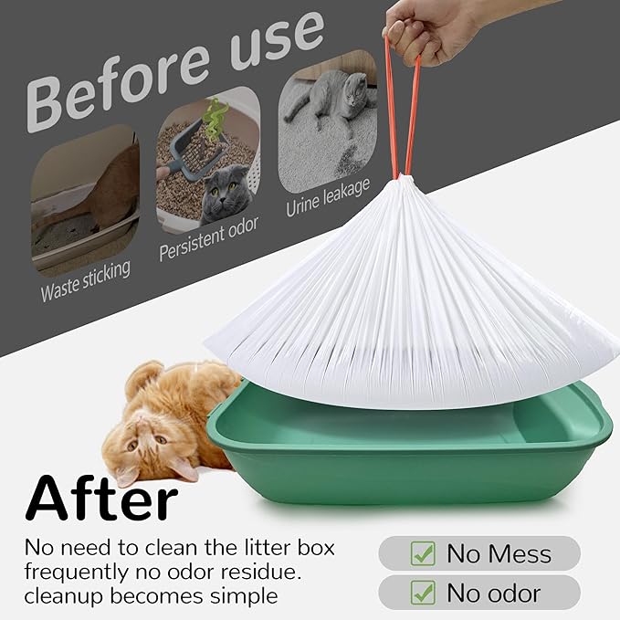 Cat Litter Liners Jumbo, 30 Packs Large Drawstring Pet Cat Pan Liners, Extra Thick Kitty Litter Box Bag Heavy Duty 36" x 16"