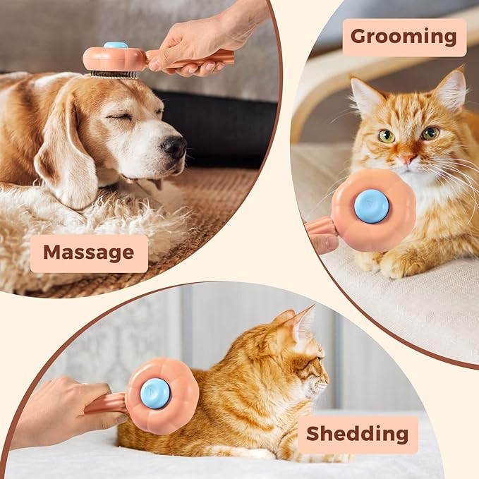Sunflower Cat Brush for Shedding, Self Cleaning Cat Hair Brush, Pet Grooming Brush with Release Button for Short and Long Haired Cats Dogs (Orange)