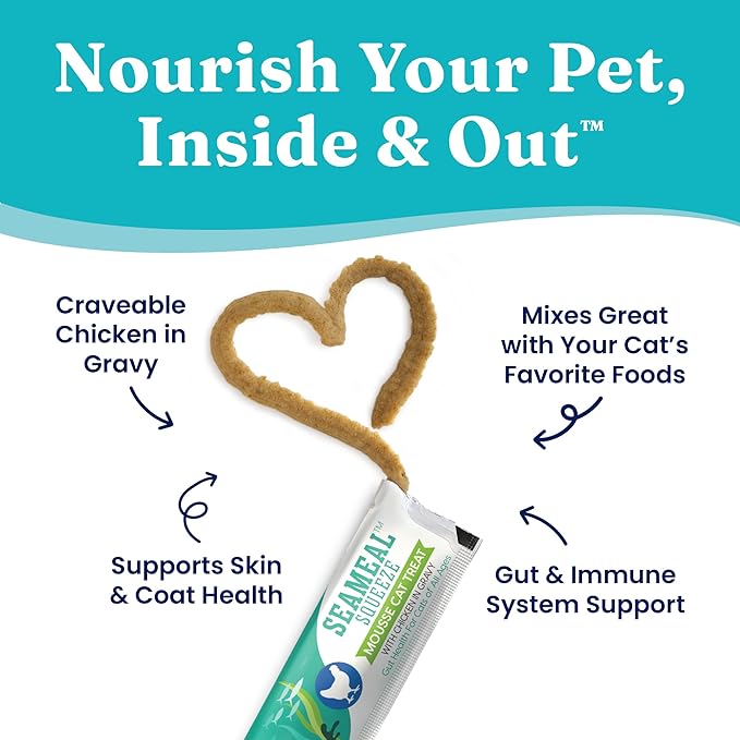 Solid Gold Lickable Cat Treats - Chicken SeaMeal Squeeze Squeezable Cat Treats for Indoor Cats 30 Pack - Made with Fiber-Rich Seaweed for Digestive Health & Immune Support - 3 oz / 30 Count