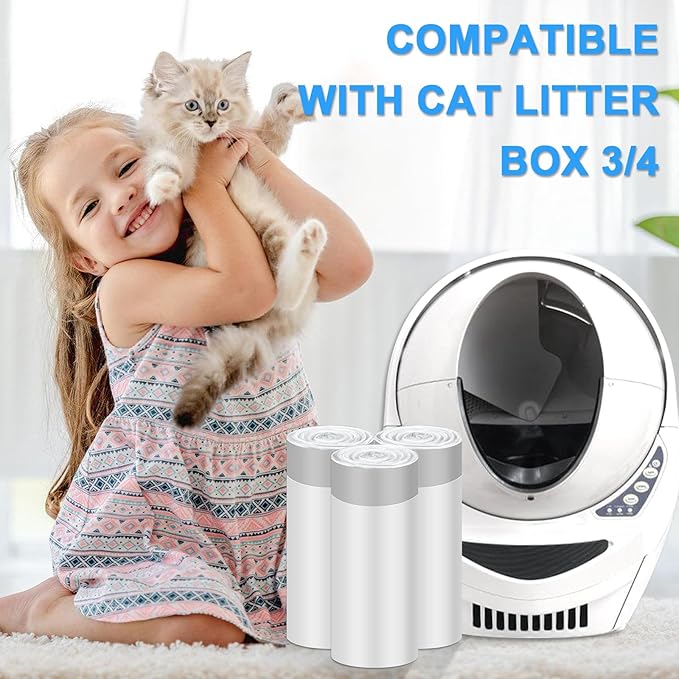 Cat Litter Box Liner 60 Count Cat Litter Bags Compatible With Litter Robot 3/4, 25x16in Thickened Waste Bags Replacement with Drawstring for Self-Cleaning Cat Litter Box (3Rolls)