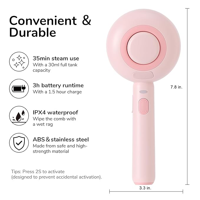 FUKUMARU Cat Steam Brush, 3 in 1 Cat Shedding Brush, Pet Steam Brush with Water Tank and USB Rechargeable, Self Cleaning Brush for Dog with Release Button, Remove Static Flying Tangled Hair, Pink