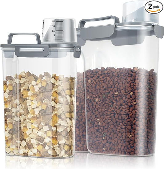 TBMax Dog Food Storage Containers 2 Pack 8 to 10 Lbs, Airtight Pet Food Container Dispenser with Large Spout & Portable Handle, Travel Dog Treat Cat Food Storage Bin Bird Seed Container -Dark Grey