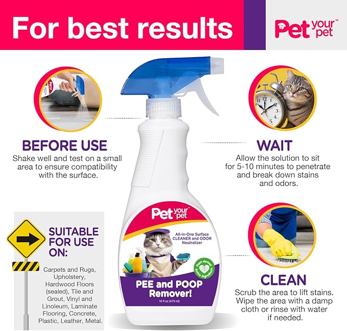 Pee and Poop Remover Cat – All-in-One Pet Stain and Odor Remover with Plant-Derived Ingredients – Stain and Odor Removers for Upholstery, Carpets & Hard Floors