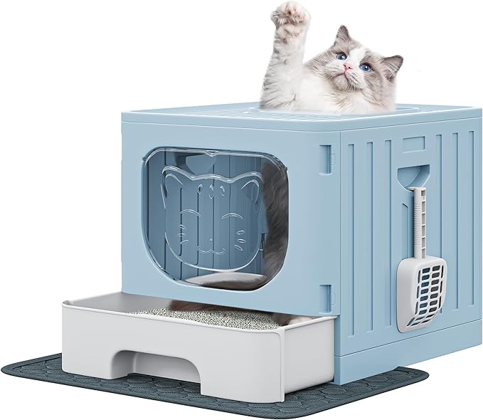 YITAHOME Large Enclosed Cat Litter Box with Cushion, Anti-Splash Closed Litter Boxes with Litter Scoop Front Entry Top Exit Door, Easy to Install and Clean