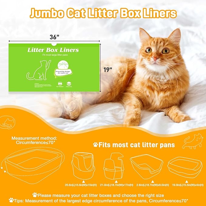 Cat Litter Box Liners 30 Count, Jumbo Cat Litter Bags Liners 36" x 19" Drawstring Heavy Duty Liners for Cat Litter Box Extra Durable Easy Clean Up Fits Most Litter Pan