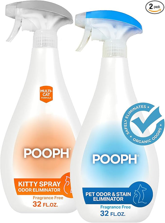 Pooph Pet Odor Eliminator and Litter Box Deodorizer - 2-32oz Bottles - Dismantles Odors on a Molecular Basis, Freshens Cat Litter Boxes, Removes Urine, Feces, and Ammonia Odors
