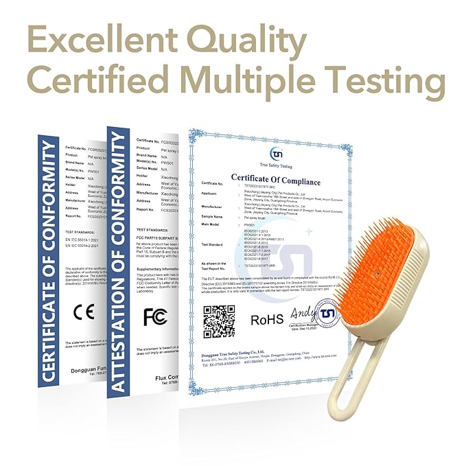 Long-Pin Spray Brush for Long Haired Cats & Dogs, 3-in-1 Design: Fur Remover, Massage and Clean, Steam Brush for Shedding, Steamy Dematting Brush For indoor Cats, Dogs and Rabbits (Khaqi)