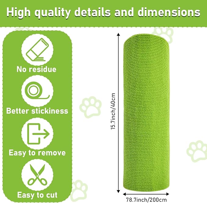 Trimmable Cat Scratching Post Carpet Covered 78.7”x15.8” Self-Adhesive Cat Tree Shelves Replacement Parts Mat Cat Scratcher for Cat Tree Shelf Steps Couch Furniture DIY Protector（Green）
