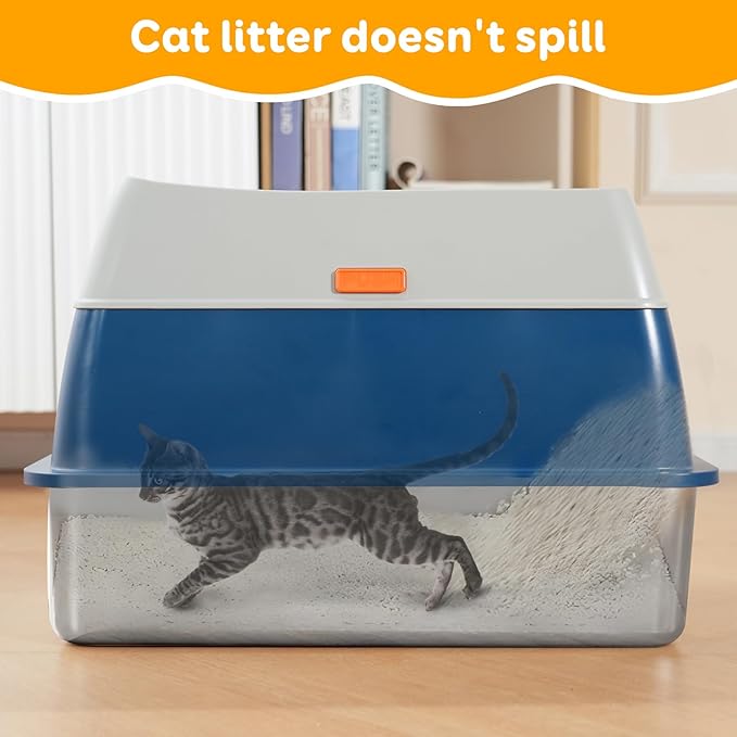 Enclosed Stainless Steel Litter Box with High Sides, Top Entry Jumbo Cat Litter Box with Lid, Covered Metal Extra Large Litter Box for Big Cats, Durable, Anti Leakage, Odorless, Non-Sticky, FOXORU