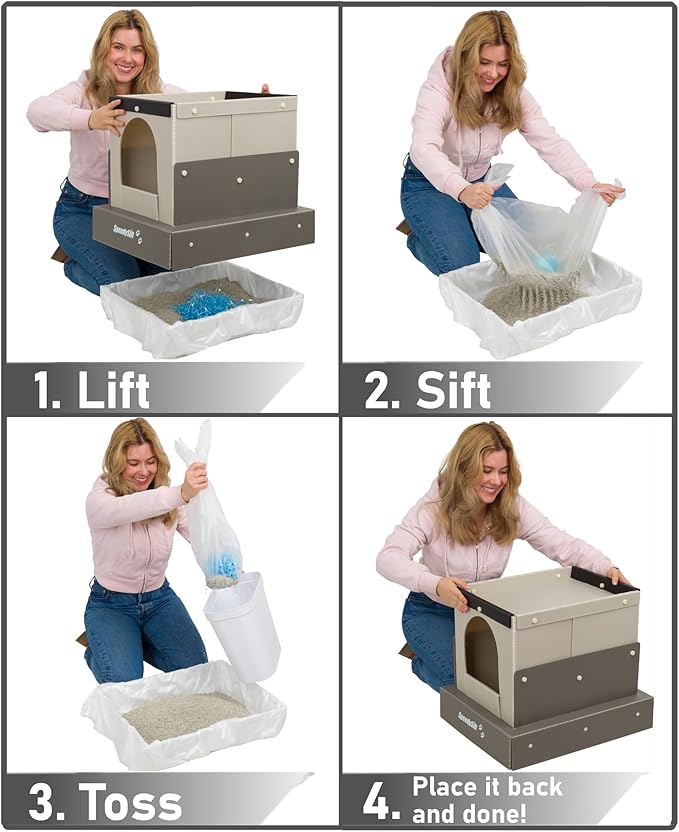 Hooded Cat Litter Box Starter Kit, includes Disposable Sifting Liners, Plastic Cardboard Box with 5 Year Warranty