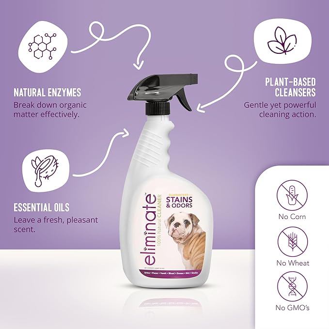 Health Extension Eliminate Enzymatic Stain & Odor Remover, 32 Oz - Natural Ingredients, Safe for Pets & People, Effective on Carpets, Hard Floors, and Pet Bedding