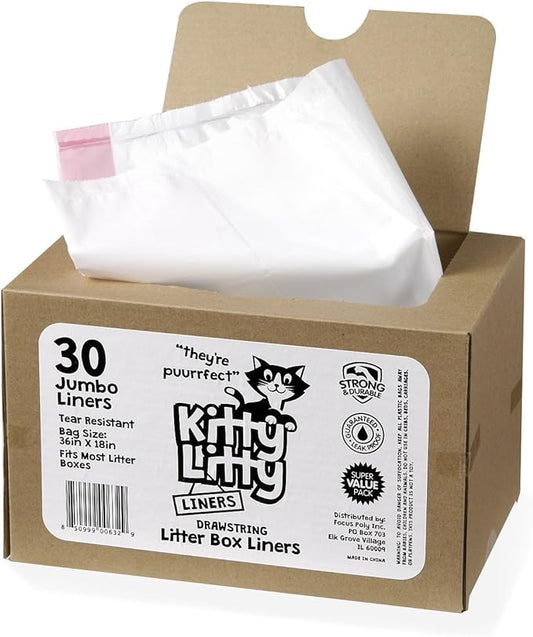 Cat Litter Box Liners 30 Count Drawstring Kitten Waste Bag
