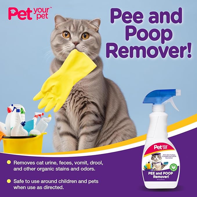 Pee and Poop Remover Cat – All-in-One Pet Stain and Odor Remover with Plant-Derived Ingredients – Stain and Odor Removers for Upholstery, Carpets & Hard Floors