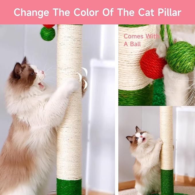 Multicolor Natural Hemp Rope, Cat Scratching Posts Replacement Rope,Repair and Replace Scratching Post cat Tree, 1/4" Rope Cat Scratch Post DIY Jute Twine,Come with a Play Ball.(164FT, Pink)