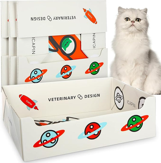 Teling 4 Pcs Disposable Litter Boxes for Cats Double Layer Waterproof Travel Litter Box, Foldable Portable 2 in 1 Cat Liner Trays for Travel Small Pets Liner Boxes, 14.96 x 11.8 x 4.7 Inch