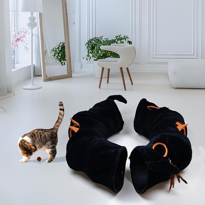 Cat Tunnel Bed,Cat Tunnel Bed with Soft Central Cat Couch,Cat Toys for Indoor Cats,Collapsible Peekaboo Cat Cave,Cat Donut Tunnel and Kitty Toy Set（Gothic，Donut）
