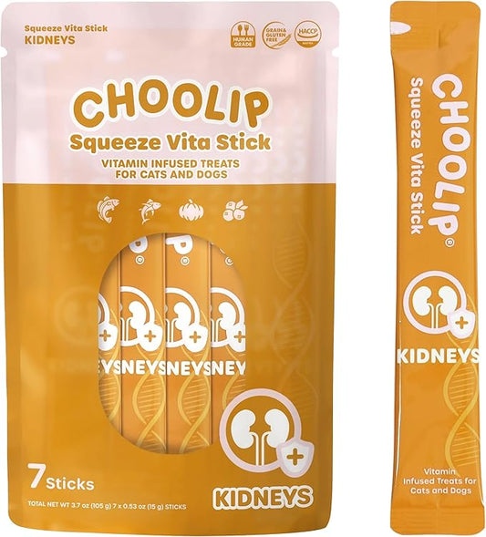 Squeeze Vita Stick Lickable Treats for Dogs & Cats. 7 Kidney Support Sticks with Essential multivitamins. Soft and Tasty Paste for All Life Stages, Supporting Kidney Health