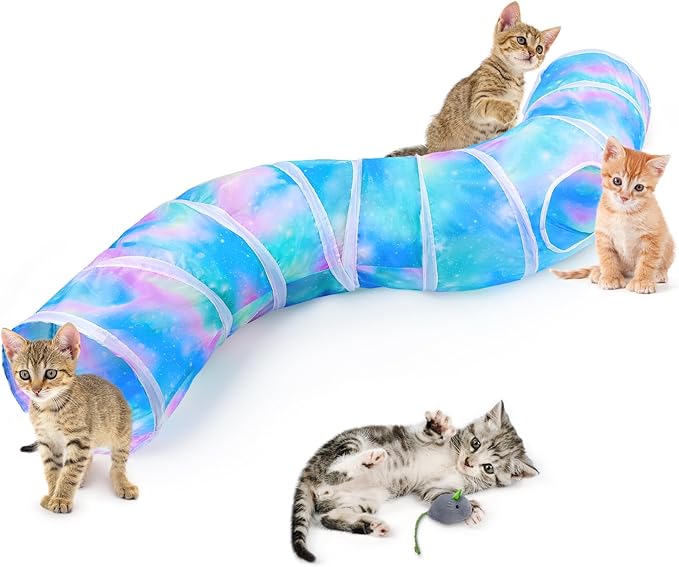 Cat Tunnels for Indoor Cats S-Shape Cat Tunnel Cute Cat Toys Foldable Cat Tube with Mouse Toy Funny Cat Stuff