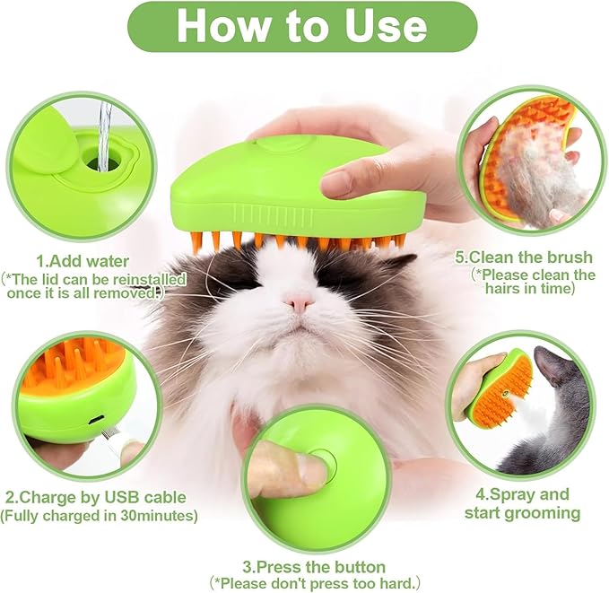 Steam Water Brush for Dogs 3-1 Cat Toys Grooming & Dog Steam Brush for Shedding, Cat Shower & Steam Hair Brush, Hair Cleaning Day Spa for Dogs, Steam Brush for Hair, Small Animals Grooming