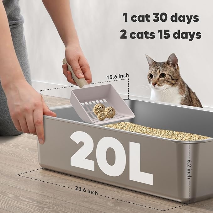 Stainless Steel Cat Litter Box with Lid Scoop, Extra Large Enclosed Metal Litter Box, Front Entry Top Exit Covered Toilet Big Cat Litter Box, Removable Hooded Corner Kitty Litter Pan Boxes
