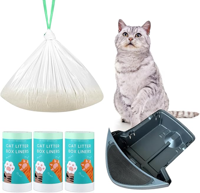 60 Count Waste Drawer Liners Bags Compatible with Litter Box Robot 4 and 3, Thick Self-cleaning Cat Litter Box Liners refill with Drawstring Heavy Duty 10-12 Gallons of Capacity