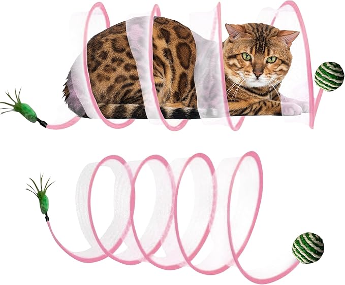 SD Cat Tunnels, Folded Cat Tube Tunnel,Cat Toys for Indoor Cats Large,Cat Tunnel Bed for Kitten,Cat Donut Tunnels,Whisker Twister for Cats,Cat Toy for Indoor Cats,Decompression Cat Springs, Pink