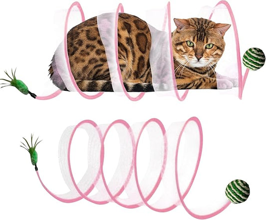 SD Cat Tunnels, Folded Cat Tube Tunnel,Cat Toys for Indoor Cats Large,Cat Tunnel Bed for Kitten,Cat Donut Tunnels,Whisker Twister for Cats,Cat Toy for Indoor Cats,Decompression Cat Springs, Pink