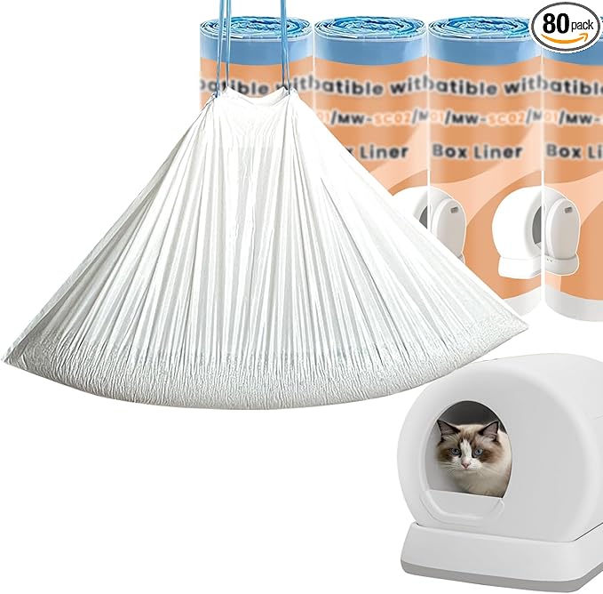 80 Count Litter Bags compatible with MW-SC01/MW-SC02/MW-LR01 Cat Litter Box, Cat Litter Waste Receptacles Bags (18'' x 12.6'', 80 Count)