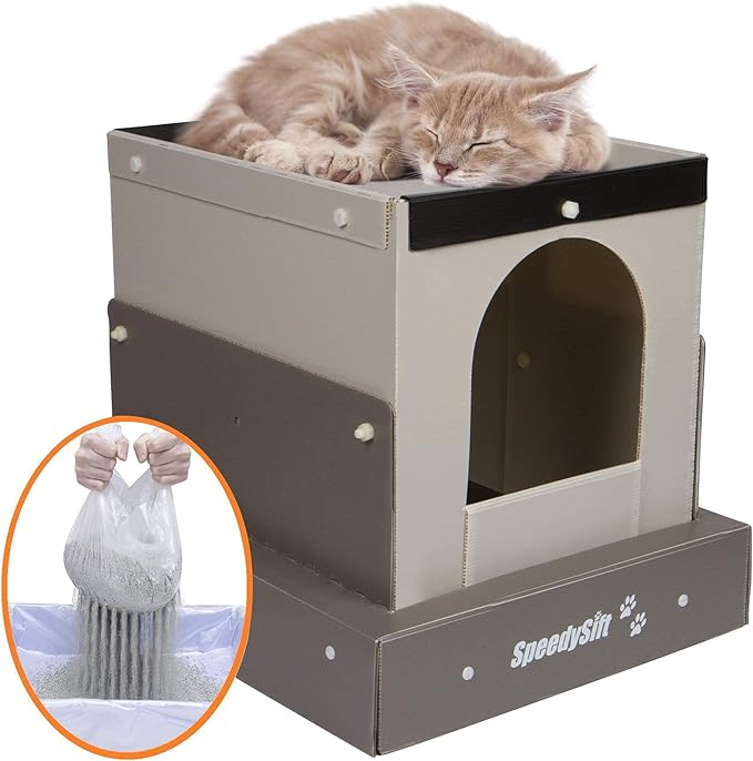 Hooded Cat Litter Box Starter Kit, includes Disposable Sifting Liners, Plastic Cardboard Box with 5 Year Warranty
