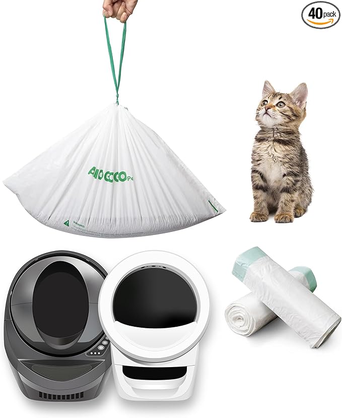 Waste Bags, Compatible with Litter Robot 4 & 3, Liners for Automatic Cat Litter Box Self Cleaning, 9-11 Gallon Capacity, Replacement Bags Liners with Drawstring 40 Pack, 25.8" x 21.5"