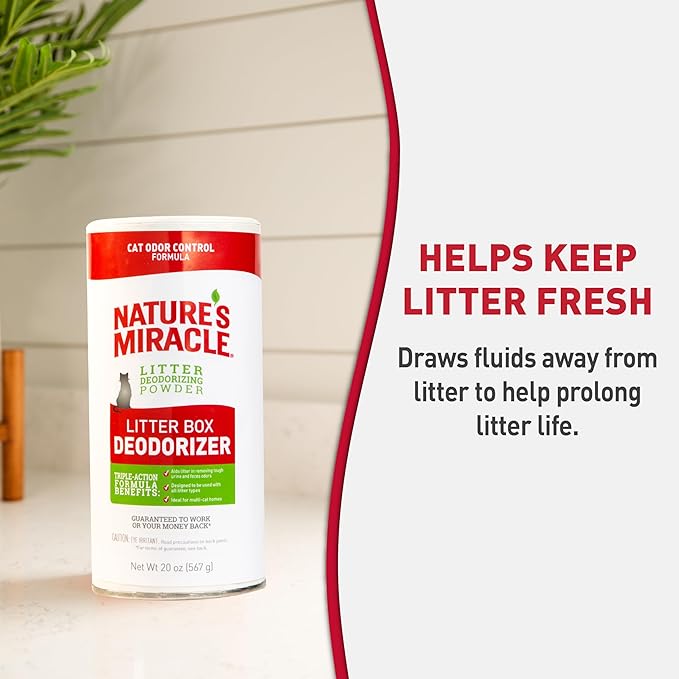 Nature's Miracle Litter Box Deodorizer, 20 Ounces, Litter Deodorizing Powder, Cat Odor Control Formula