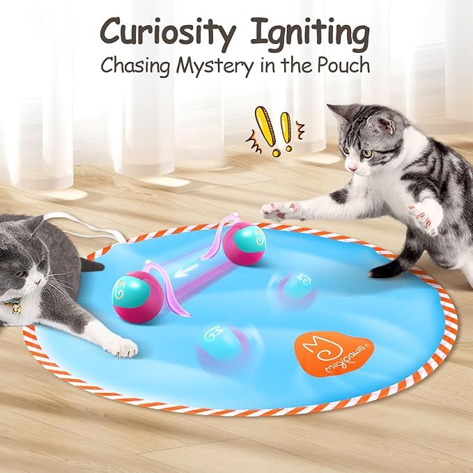 Migipaws Interactive Cat Ball Toy Set, Fun Tracker, Glowing Chase Ball with MystiChaser Pouch, Fluffy Tail, A Small Mice(Rose)