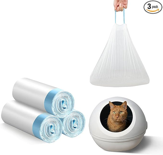 60 Count Cat Litter Box Liners Bag Large, Jumbo Drawstring Extra Durable Pet Cat Pan Liners Extra-Thick Kitty Leakproof Design Cat Litter Bags for Automatic Cat Litter Box and Litter Robot