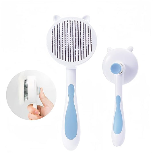 Cat Hair Brush for Grooming, Self Cleaning Slicker Brush for Cat, Skin Friendly Pet Brush for Shedding, Blue