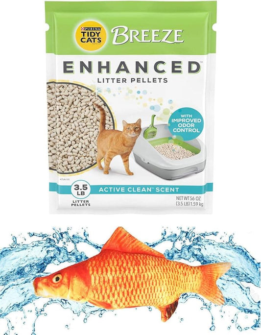 Variety Pack Bundle Including a 7.5" Triple Strength Catnip Toy and Tidy Cats Breeze Enhanced Pellets 3.5lb Bag.