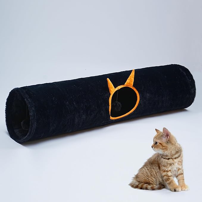 Luxurious Cat Tunnel,43" Straight Cat Tunnel Bed with Balls,Cat Toys for Indoor Cats,Collapsible Peekaboo Cat Cave for Kitten Toys（Gothic）