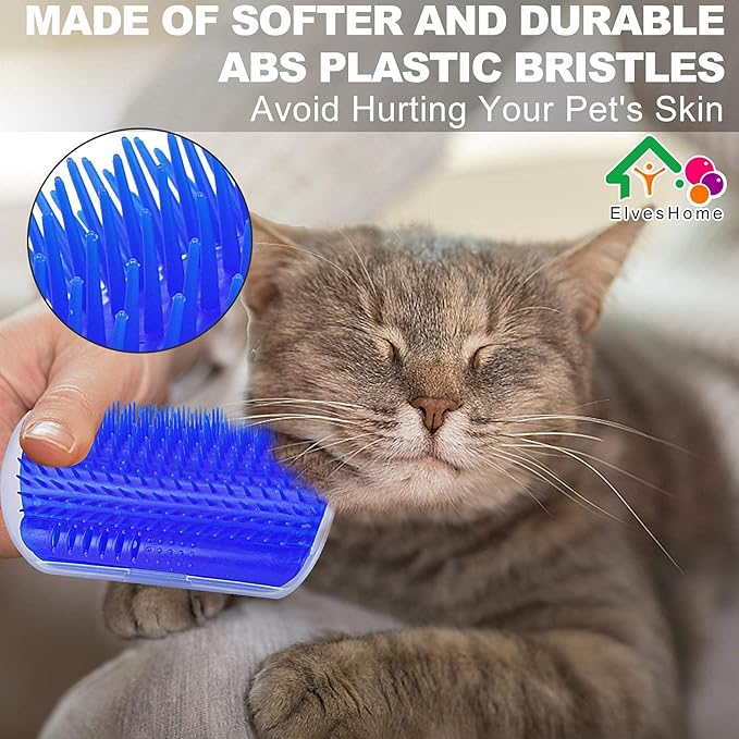 Cat Grooming Brush 4 Set, Self Groomer, Slicker Brush Tool for Shedding, Pet Grooming Supplies for Short Long Hair Cats