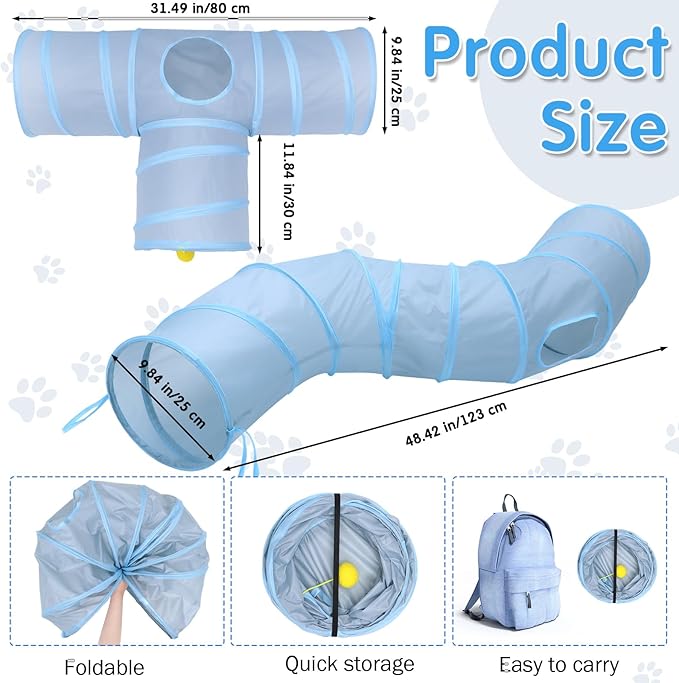 Wettarn 22 Pieces Cat Toys Set, with 2 Collapsible Cat Tunnels for Indoor Cats and 20 Kitten Toys Cat Tubes and Tunnels Interactive Cat Feather Toy Mouse Crinkle Balls for Cats Puppies (Gray)