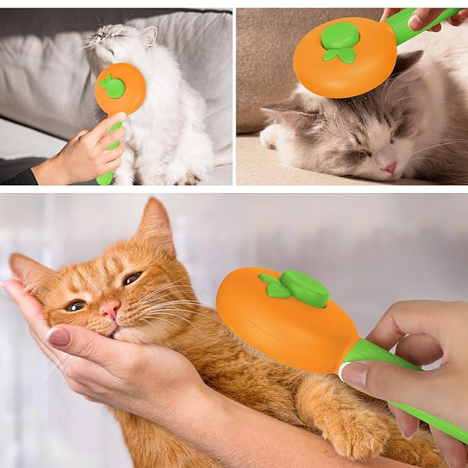 Self-Cleaning Slicker Brush for Dogs & Cats - Efficiently Removes Shedding Hair, Tangles, and Mats - Suitable for Long & Short Haired Pets -with Skin-Friendly Massage Tips - Orange