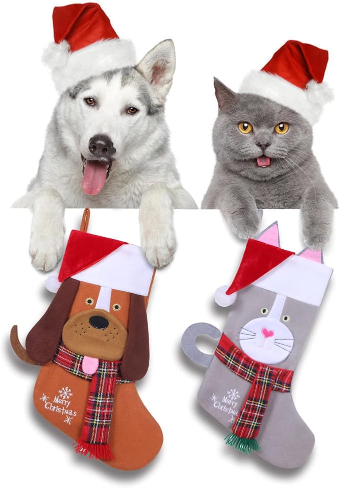 19.5'' Cute Pets 3D Christmas Stocking for Pets Dog Xmas Holiday Pet Theme Gift (Brown-Dog-Stocking)