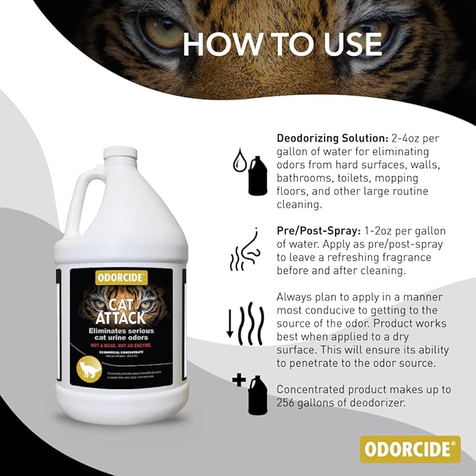 Odorcide Cat Attack Concentrate Odor Eliminator - Cat Odor Eliminator for Strong Odor - Cat Urine Odor Eliminator for Carpet & Upholstery - Cat Urine Remover for Home - Litter Box Odor Eliminator -