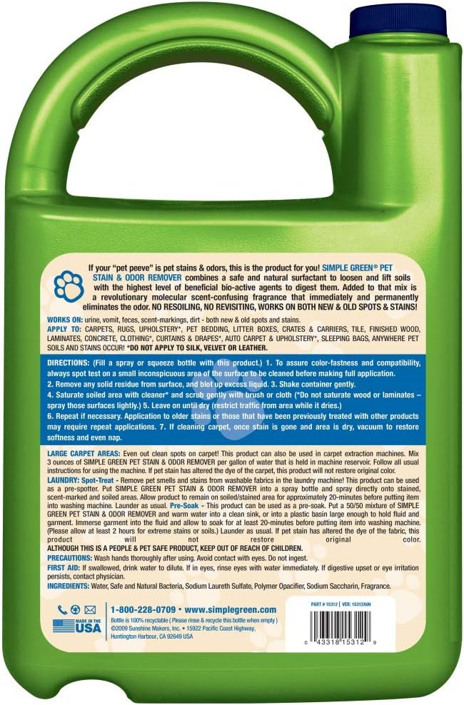 Cat Stain & Odor Remover - Enzyme Cleaner for Cat Urine, Feces, Blood, Vomit (1 gallon Refill)