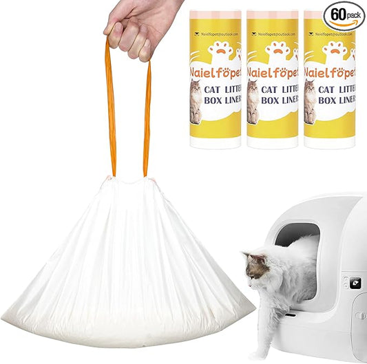 60 Count Cat Litter Box Liner Bags, 21" x 11" Disposable Portable Cat Litter Waste Receptacles Bags Compatible with PETKIT PuraX PuraMax PuraMax2 Self-Cleaning Cat Litter Box