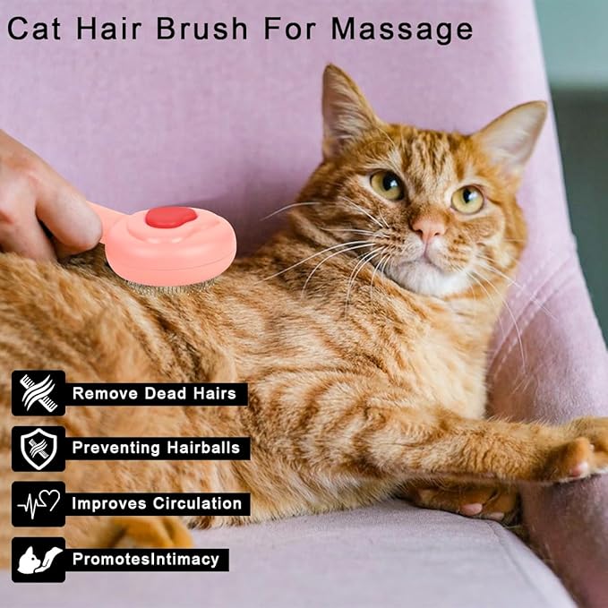 Self-Cleaning Pet Grooming Brush for Dogs & Cats - Effortlessly Removes Loose Hair, Tangles, and Mats - Ideal for Long & Short Hair Pets - Ergonomic, Skin-Friendly Design with Massage Particles Pink