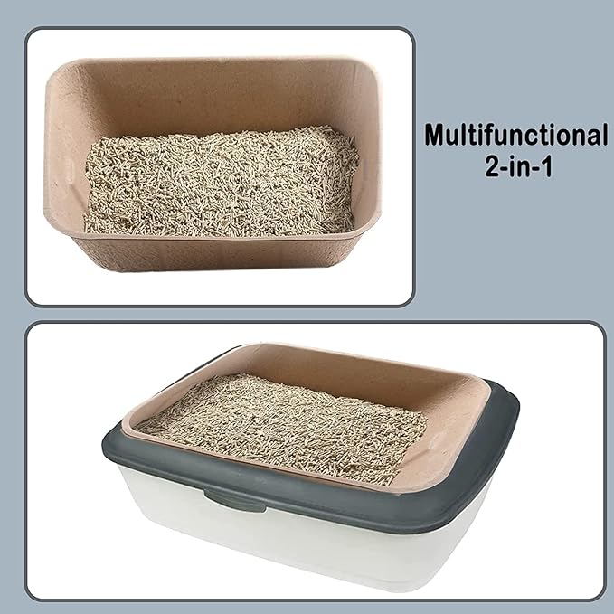 PINVNBY 6 Pcs Disposable Litter Boxes for Cats Paper Cat Litter Trays Cardboard Liner Tray for Kitty, Rabbit and Other Small Animal Indoor Outdoor Use Alone or As Box Liners (16.14 x 12.2 x 3.7 Inch)