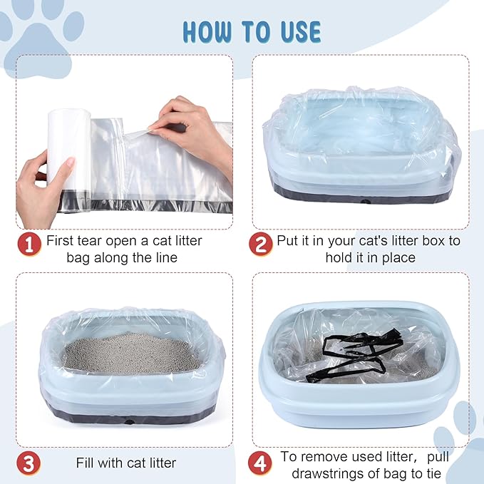 50 Count Jumbo Cat Litter Box Liners Large Drawstring Cat Litter Liners Unscented Tear Resistant Cat Litter Bags for Trash Waste to Keep Your Home Clean (Clear, Black,39 x 22 Inch)