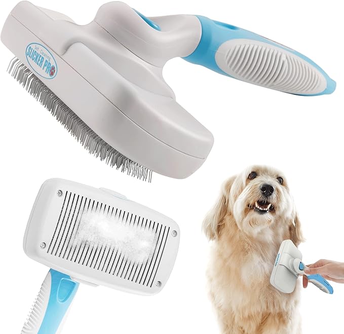 Self Cleaning Dog Brush for Shedding Slicker Brush Cat Long Haired Pet Brush Grooming Deshedding Supplies - Medium to Large Pets White