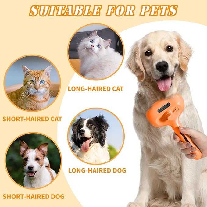 Self-Cleaning Spray Cat Brush for Shedding, Removes Static Flying Hair, and Works Wonders for Both Long and Short-Haired Pets 2 In 1 Cleaning Brush for Cats And Dogs Grooming (Orange)