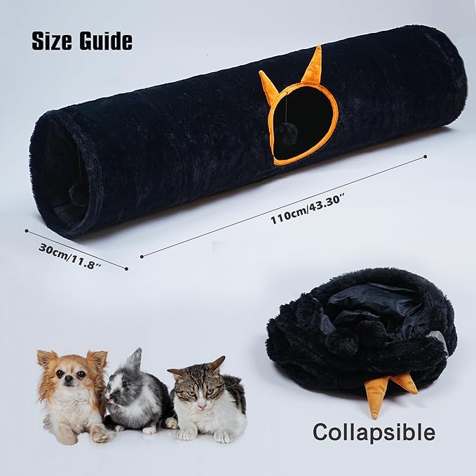 Luxurious Cat Tunnel,43" Straight Cat Tunnel Bed with Balls,Cat Toys for Indoor Cats,Collapsible Peekaboo Cat Cave for Kitten Toys（Gothic）